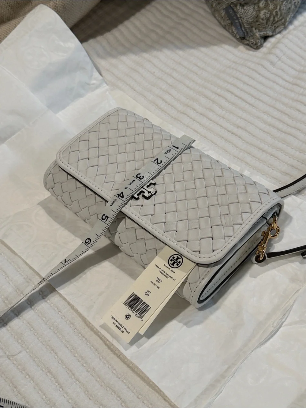 Tory Burch White Woven Leather Crossbody Thea purse clutch